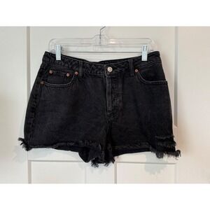 House of Harlow 1960 High Waisted Distressed Denim Shorts Washed Black Size 29